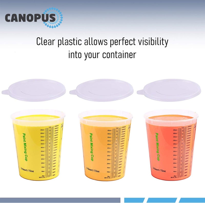 CANOPUS 72-oz Paint Mixing Cups, Pack of 12 Cups with 3 Lids, Reusable and Solvent-Resistant Clear Plastic Containers for Paint, Epoxy, Resin, Oil, and Thinner - Image 4